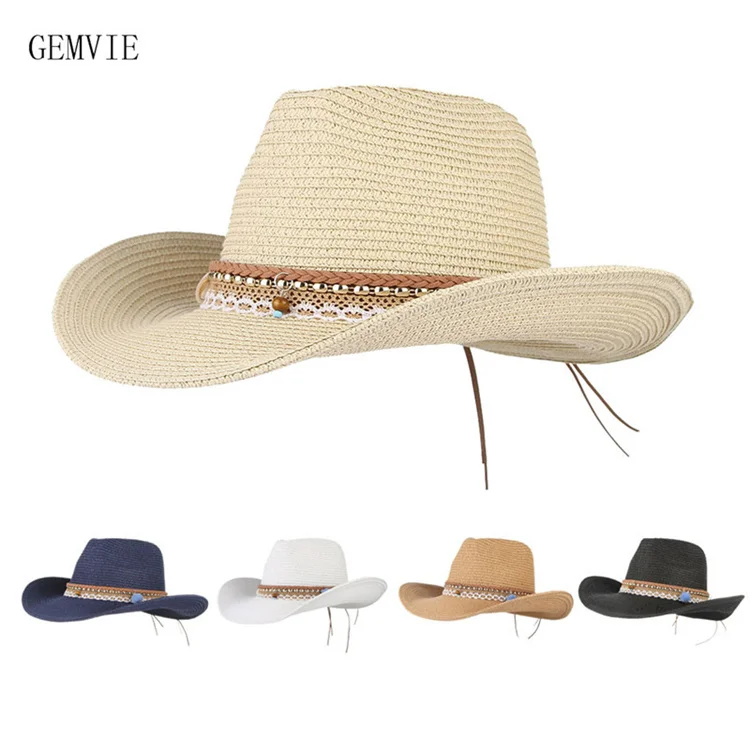 Lace Monochrome Straw Hat Fedora Hats For Adults Western Cowboy Wide Brim Straw Hat