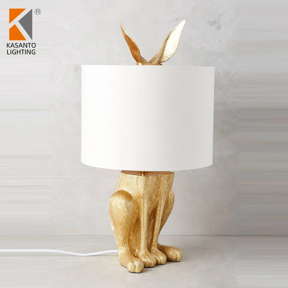 Wholesale high quality unique design white /gold rabbit animal shape polyresin home decor resin table lamp