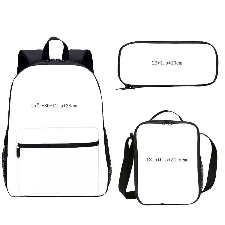 LOW MOQ 3 set wholesale book bags with lunch bag, 3pcs set custom cartoon kids school bag set backpack