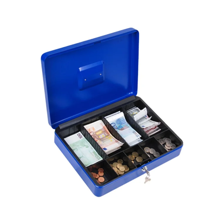 Metal Large Cash Lock Box With Key Cash Money Storage Box With Money Tray Cash Money Saver Box/