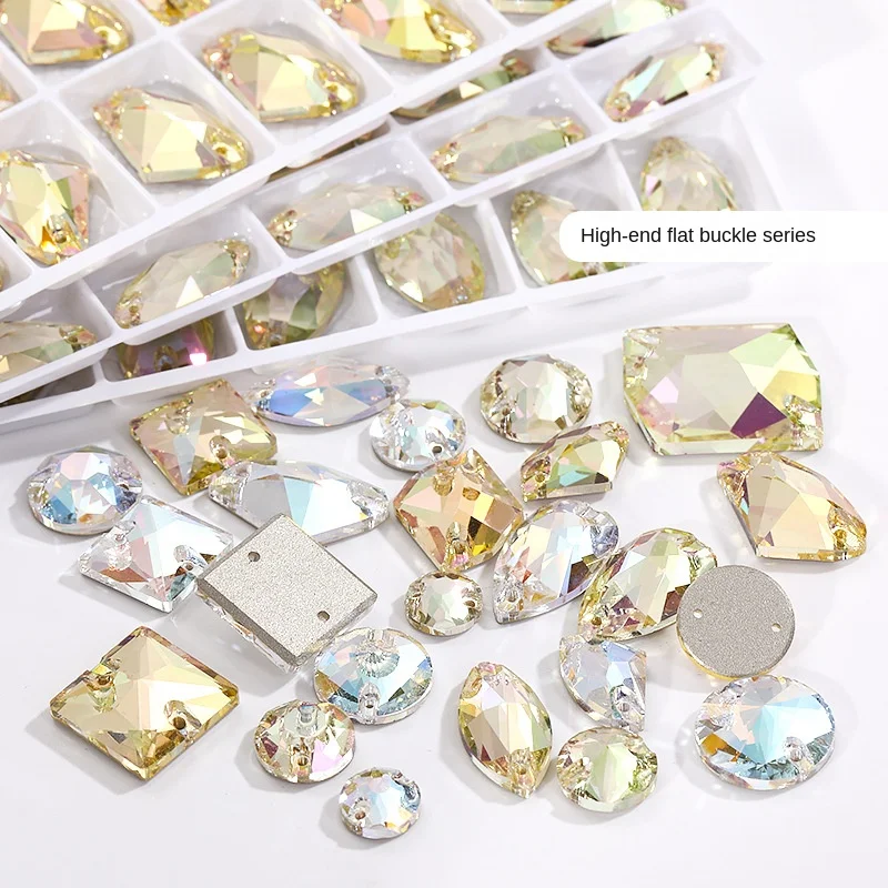 Hand Stitched K9 Crystal Stone Flat Buckle Water Drop & Double Diamond Design Non-Scratch Bright Flash Clothing Shoe Decoration