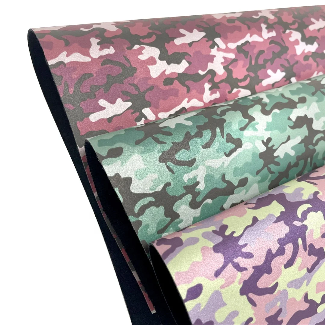 Colorful Reflective camouflage Pattern TPU  Artificial Leather, Cotton Fabric or microfiber Backing , TPU For Shoes And Bags