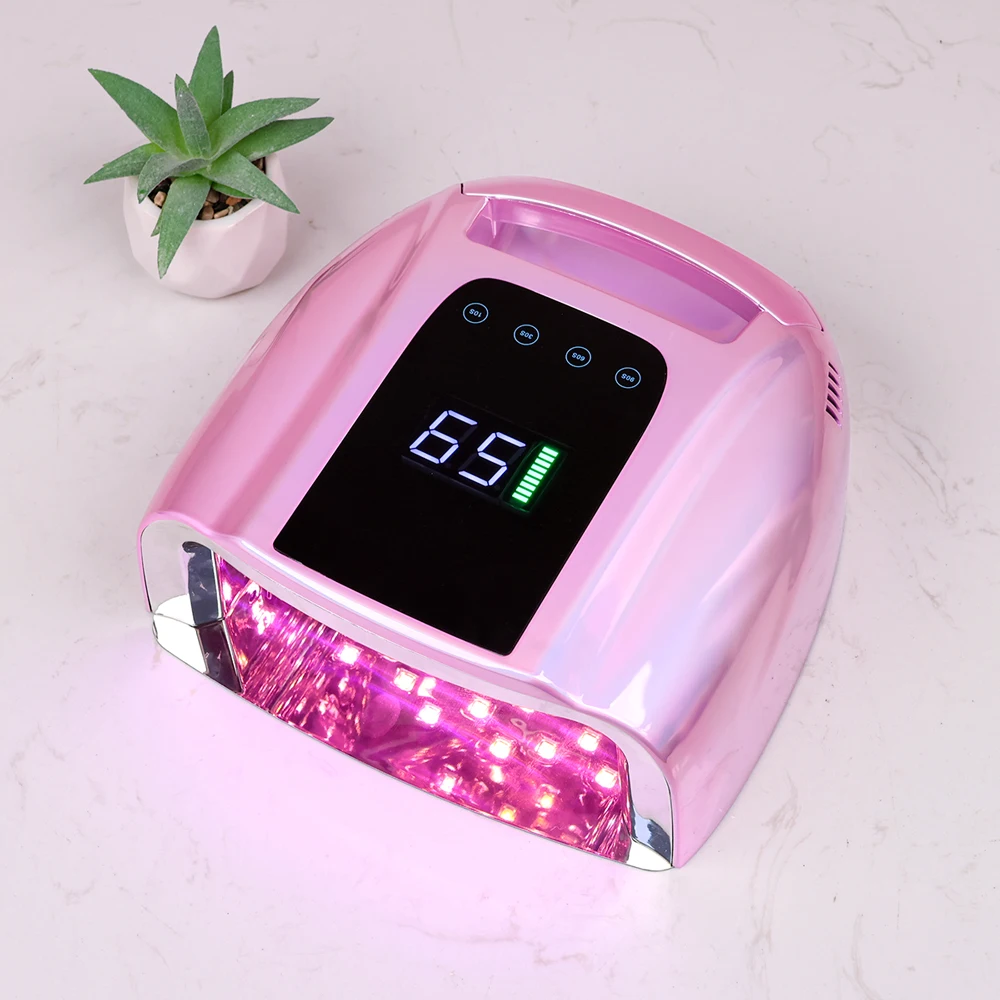 Metallic Pink Wireless Handheld Uv Gel Red Light 96w 42beads Nail Dryer Led Uv Light Finger Lamp