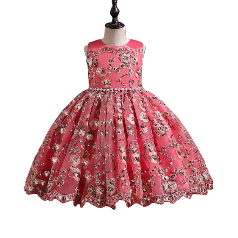 2021 New Design Elegant Layered Sequin Princess Floral Girls Wedding Party Dress For 3-14Years Girls Baby baby girl frock dress