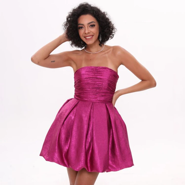 New Sexy Strapless Pleated Ladies Homecoming Mini Dress Evening Cocktail Short Evening Dresses for Woman