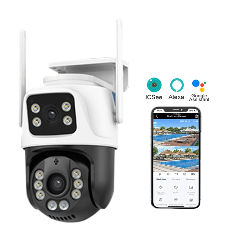 Outdoor Security Dual Lens Dual Screen 360 Ptz Wifi Home Security Cctv Ptz Camera 3k Wifi Network Camera