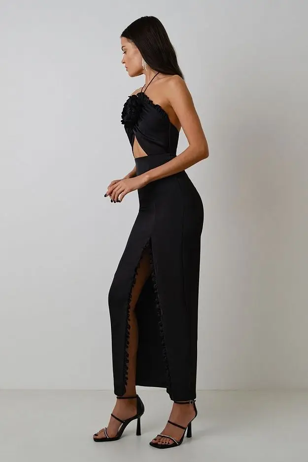 Summer sexy 3D flower halter bandage gown evening dress backless long women formal dress
