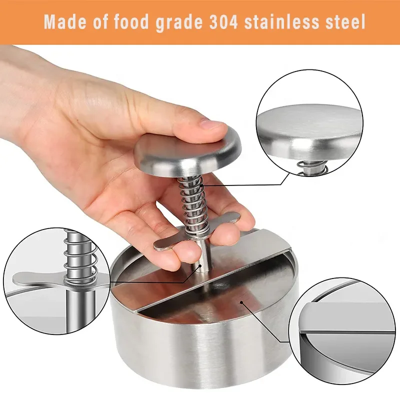 Large 14cm 304 Stainless Steel Burger Press Non-Stick Hamburger Press Patty Maker for BBQ