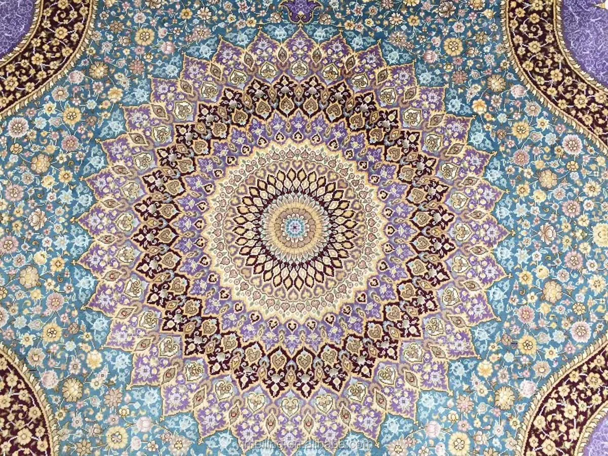 Purple Hand Knotted Kashmiri Oriental Pure Silk Indian Handmade Carpets for Sitting Room Bedroom