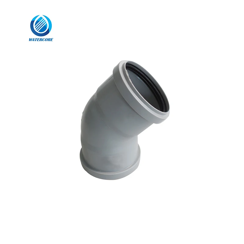 Hot Sale EN1401 EN1329 DIN Standard PVC Plastic DWV Fittings 45 Degree Elbow with Two Rubber Rings for Drainage