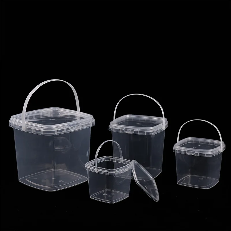 Plastic Container with Lid Food Storage Container Square Plastic Pails with Handle Reusable plastic food storage containers