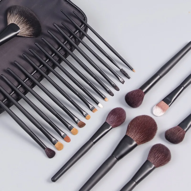 Wholesale private label high quality Luxury natural hair cosmetic brush 21pcs professional Matt black Copper ferrule makeup brus