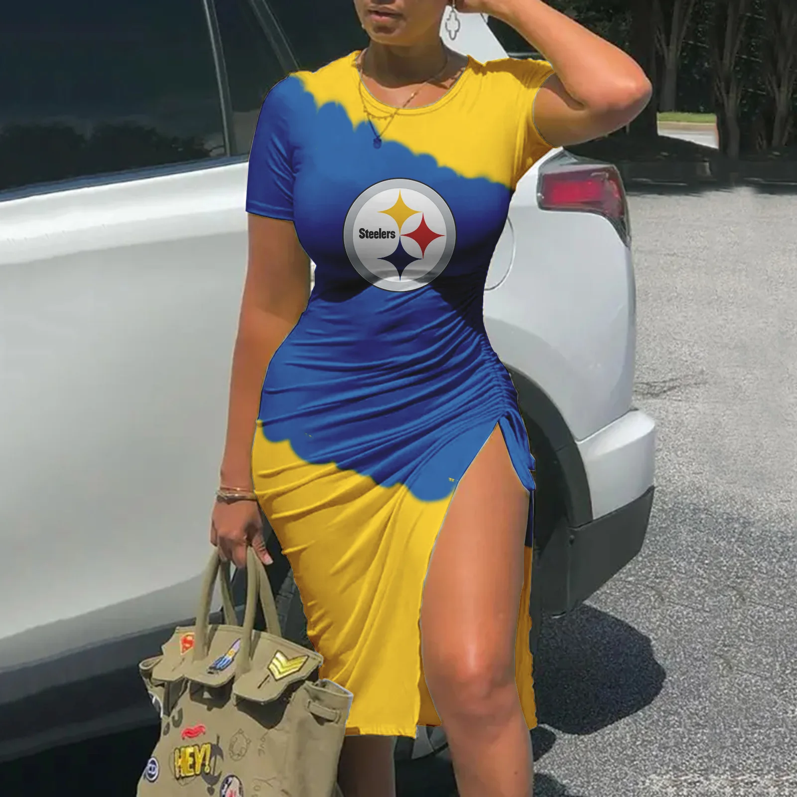 New 3D digital print casual dress NFL plus size football  O-neck dress