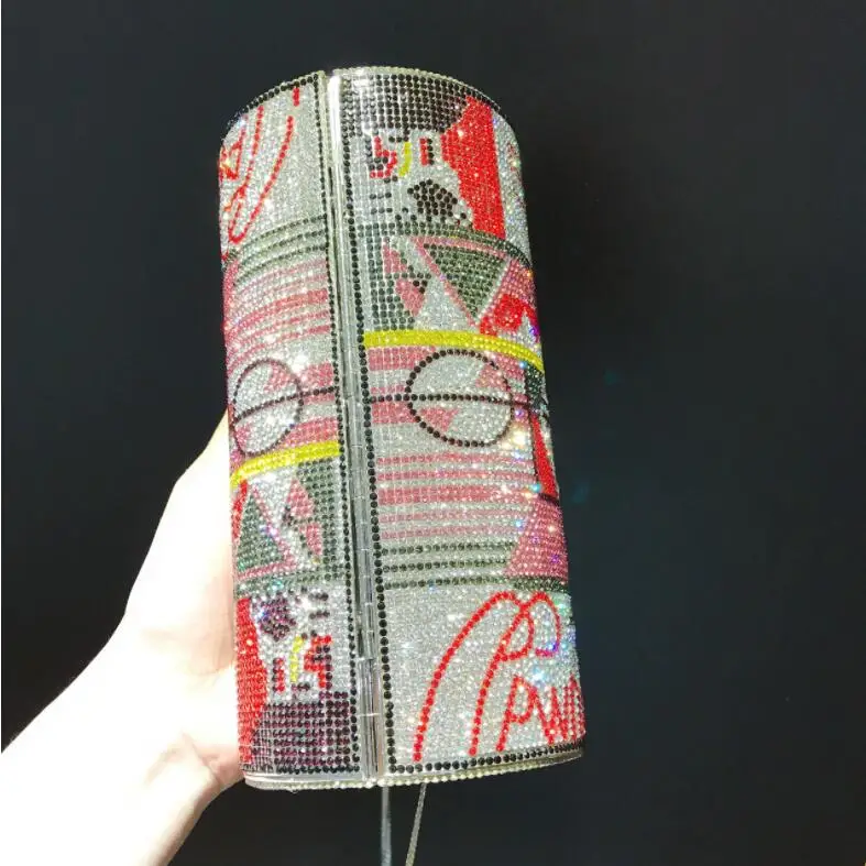 New Design Woman Luxury Roll Diamond Money Purse Bag Clutch 100 Dollar Handbag Ladies Evening Rhinestone Party Purse