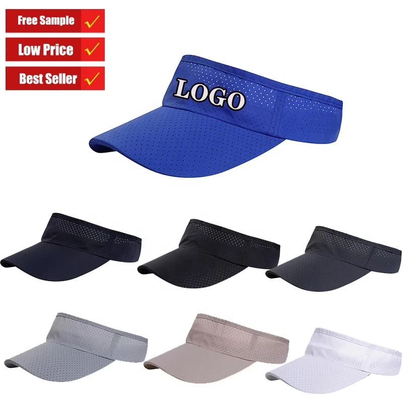 Wholesale Custom Embroidery Printed Outdoor lightweight Breathable Holes Visor Beach Adjustable Sun Cap Quick Fast Dry Visor Cap