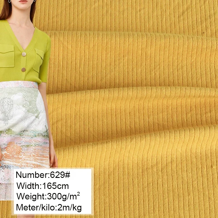 Hight quality 95%cotton 5%spandex 300gsm thick knitted rib lycra fabric for warm clothes