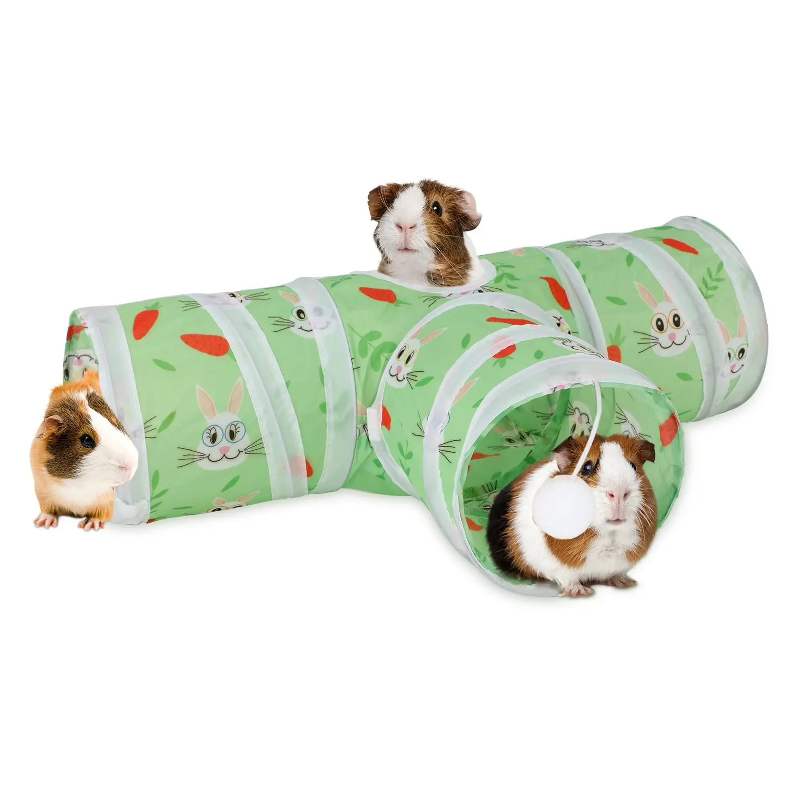 Guinea Pig Tunnel 3 Way Collapsible Small Pet Tunnels and Tubes with Interactive Ball for Baby Rabbit Ferret Hamster Chinchilla