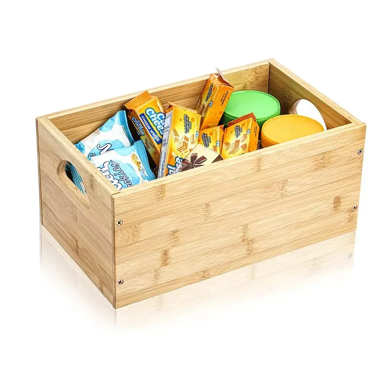 Bamboo Crafts Wood Product Storage Bin Wooden Crate Box Organizer Cube Container with Handle for Bathroom Decor