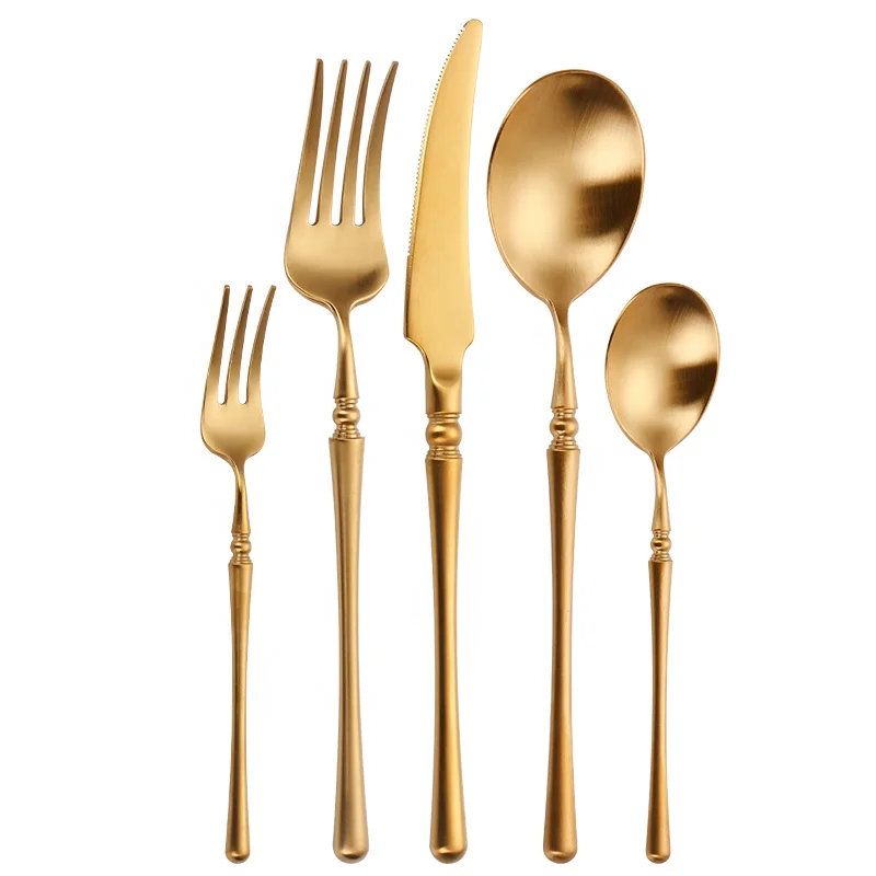 Wholesale Gold  Flatware Set Stainless steel cutlery 304 flame shape design high-end hotel cutlery knife and fork set
