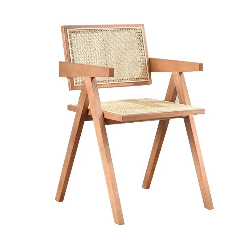 Rattan chair Nordic ancient style Japanese solid wood back home middle armrest log chair