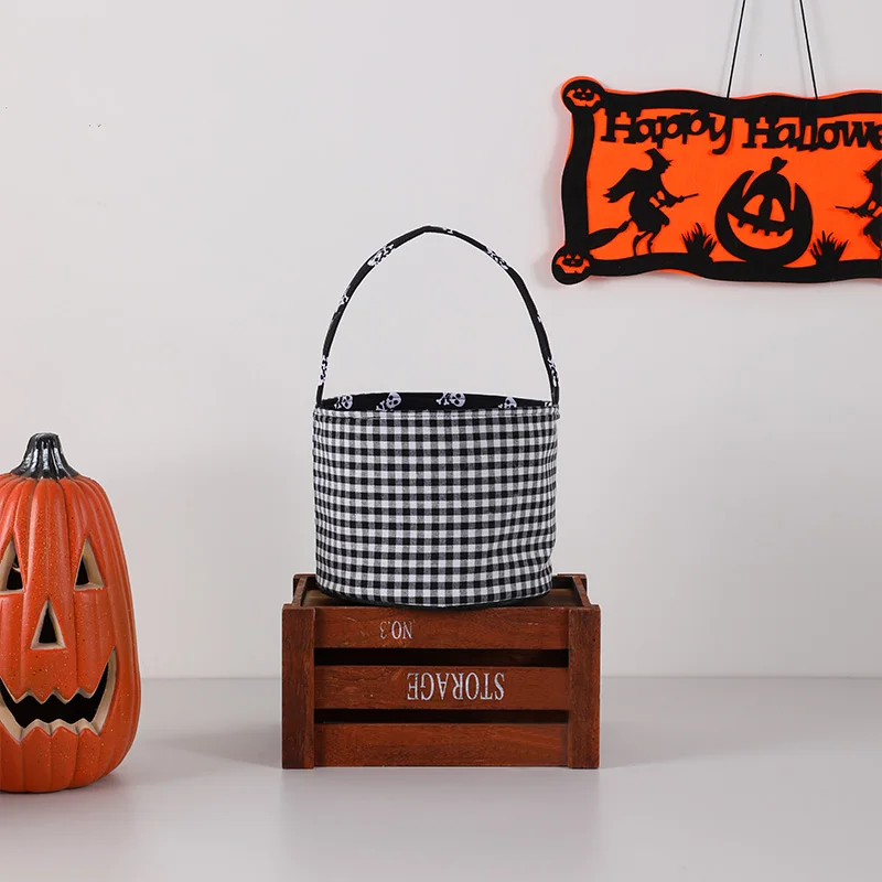 wholesale holiday home decoration plaid treat tote name candy buckets pink ghost halloween baskets