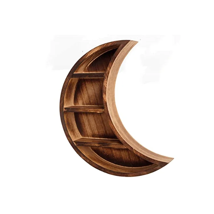 Novel design custom color wood boho style crescent moon shelf wall decor storage shelves