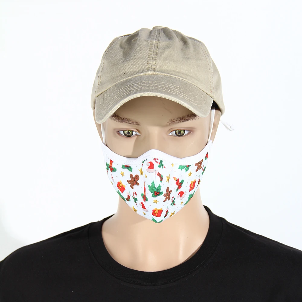 
Three layers washable reusable custom printing pattern RPET fabric face shield with adjustable buckle and stopper beads 