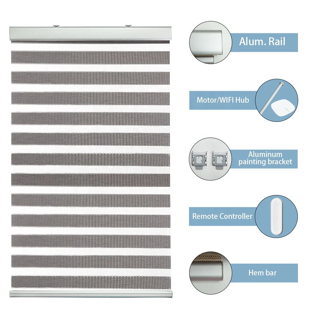 Home Decor Zebra Shades Blinds With Remote Wifi Electric Horizontal Stores Motorises Zebra Blinds Shades & Shutters