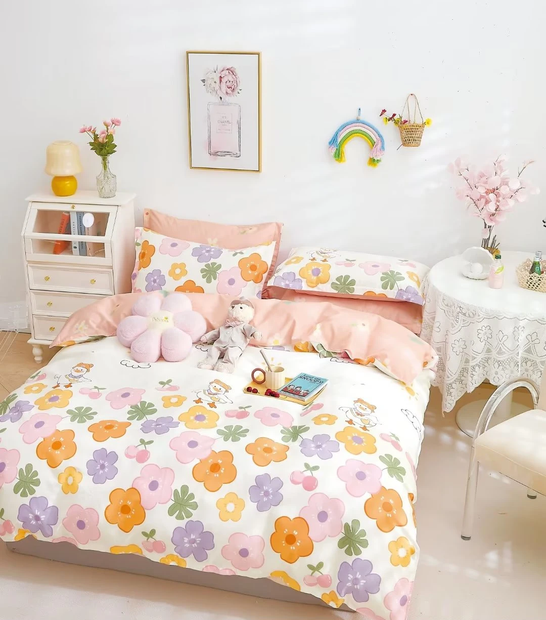 new design western design 100% cotton pigment printed comforter set modern style bed cover 4Pcs plant bed linen for home