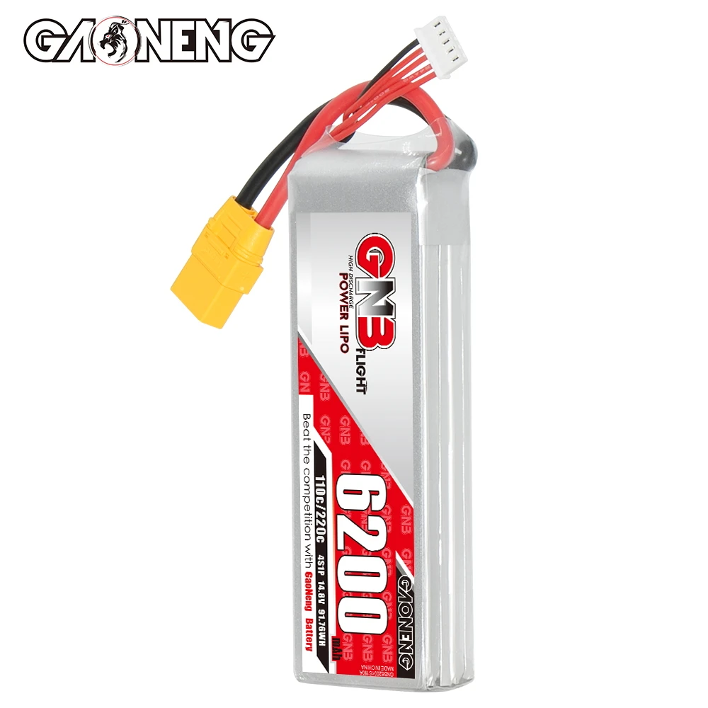 GAONENG GNB 6200mAh 4S 14.8V 110C XT90 RC LiPo Battery 600mm to 700mm Helicopters 800mm Warbirds Align 600 T-Rex 600 FPV Drone