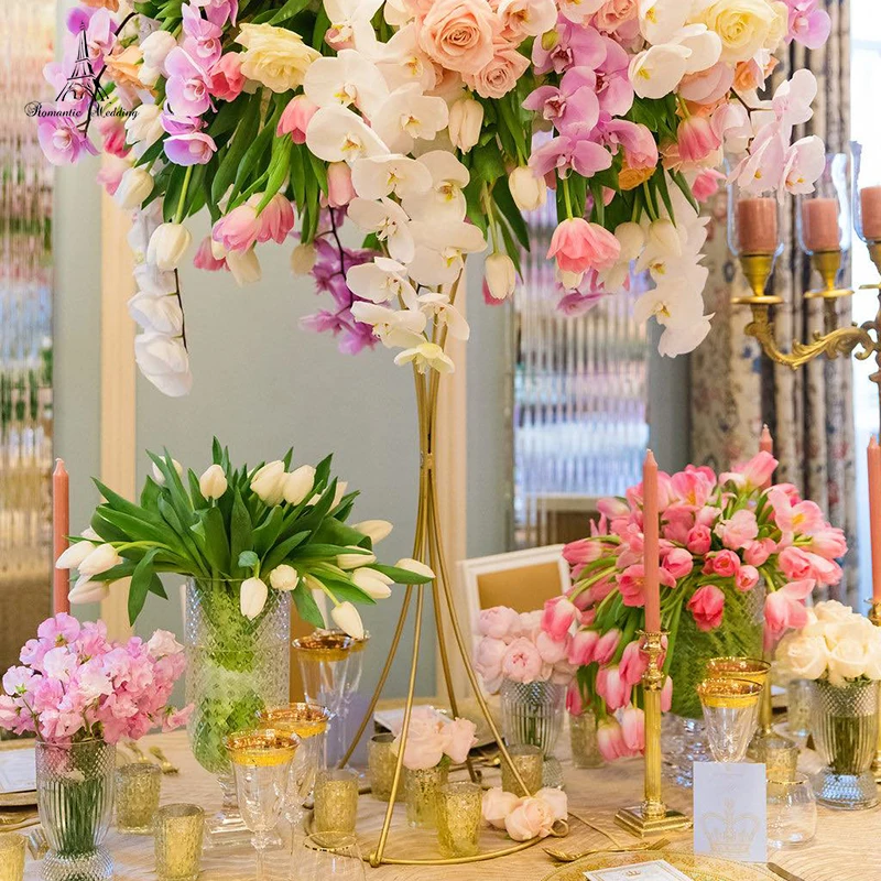 Metal Gold Flower Stand for Weddings Table Centerpiece Wedding Decoration Material Flower Vase Gold for free shipment