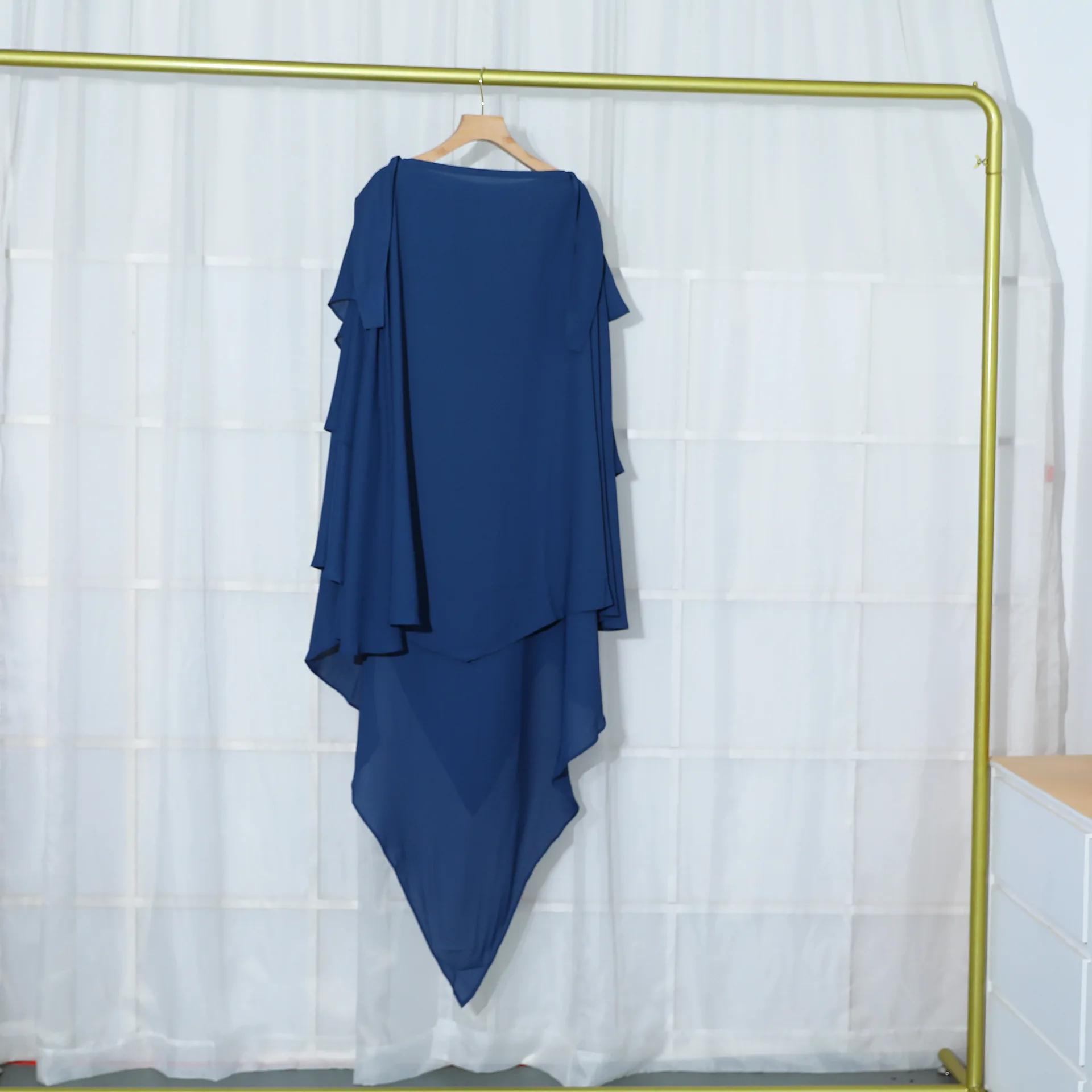 Latest Arab Khimar Three Layer For Muslims Instant Chiffon Hijab With Tie Back Long Multi Color Plain Hijab Chiffon Scarf