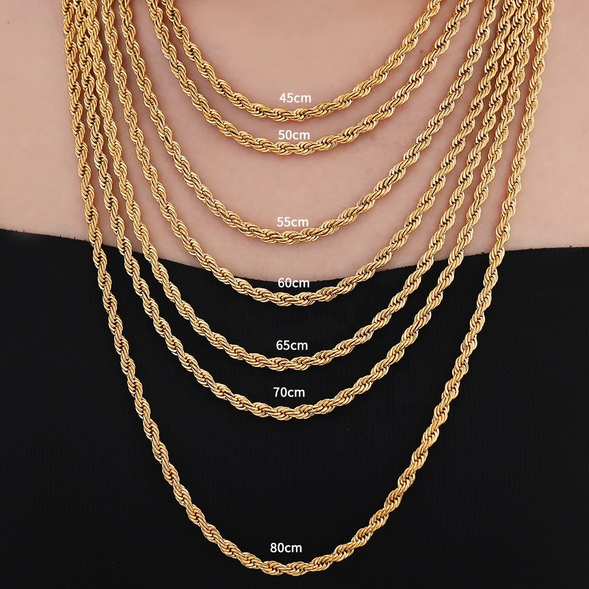 2/3/4/5/6mm Rope Chain Necklace Stainless Steel Never Fade Waterproof Choker Men Women Jewelry Gold Color Plated Chains Gift