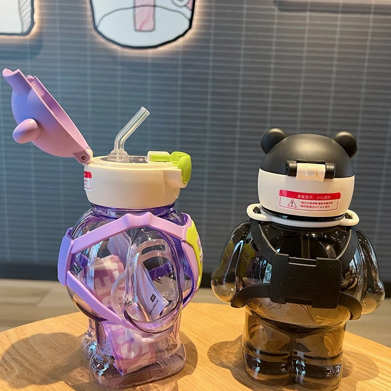 Top Selling Products Cute Kawaii 800ml Teddy Bear Bear Shaped Plastic Water Bottle for Kids Children