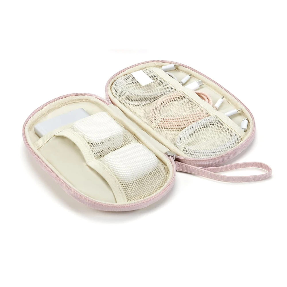 OEM ODM Waterproof Pink Electronic Accessories Bag Travel Cable Organizer Case Taslan Fabric with Puffy Padding & Zipper