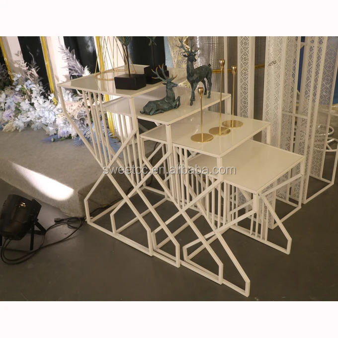 Retractable wedding dessert table square pillar base white modern column flower wedding table