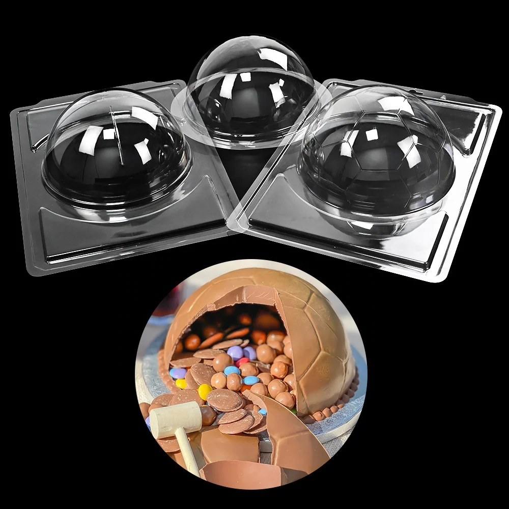 XJH 3pcs Football Shaped Hard Baking Cake Decorating Mould Soccer Round Ball Shapes Plastic Chocolate and Candy Mold