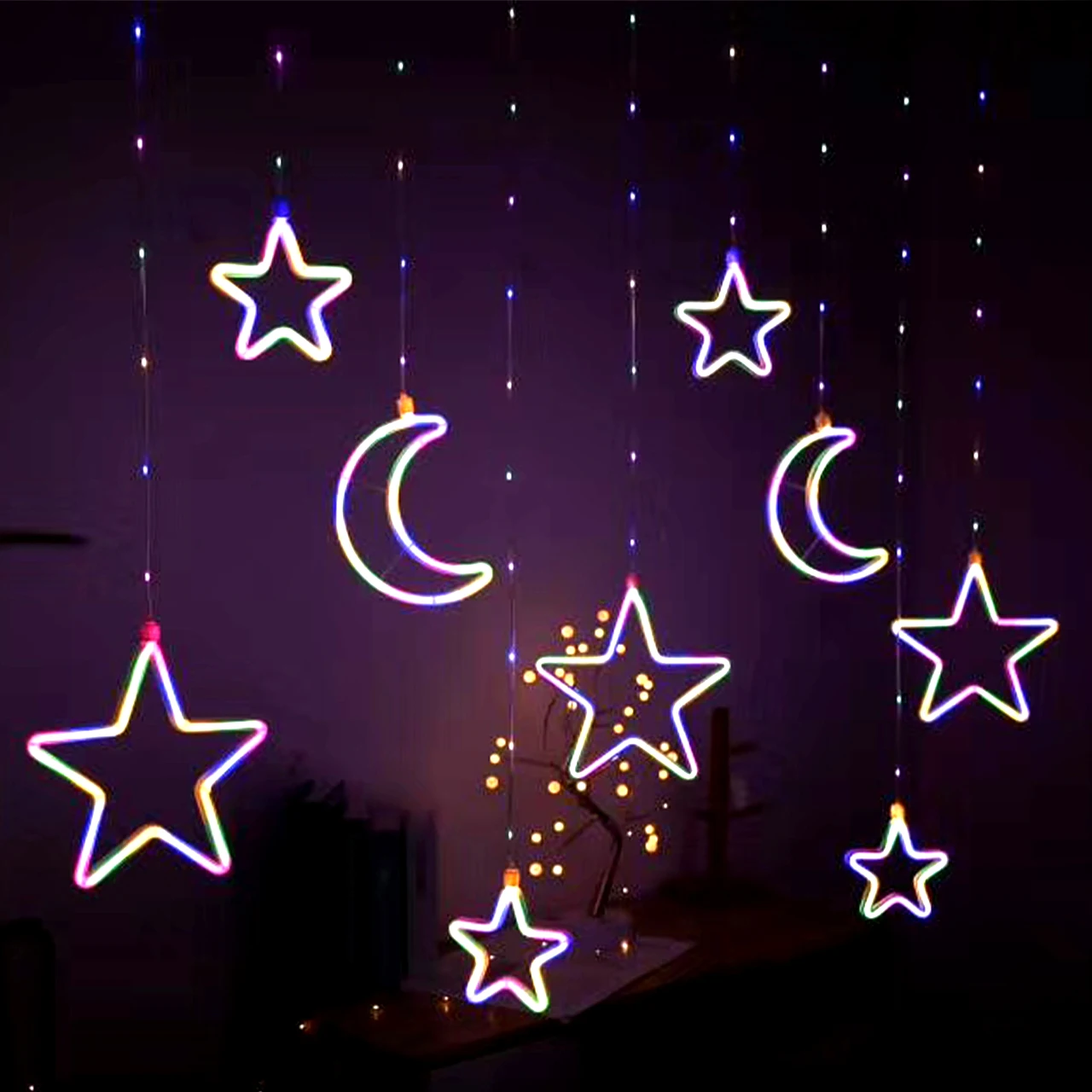 Star Holiday String Neon Led Window Christmas Decoration Curtain Fairy Lights  Christmas Ramadan Eid  Decoration