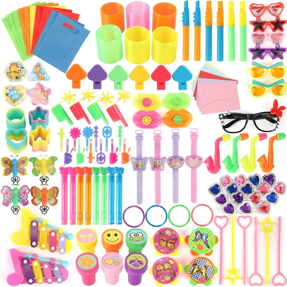 131pcs Assorted Toys Stamps Whistle Treasure Box Prizes Novelty BR Toys 3+ Birthday Party Favors Bag Fillers Carnival for Kids
