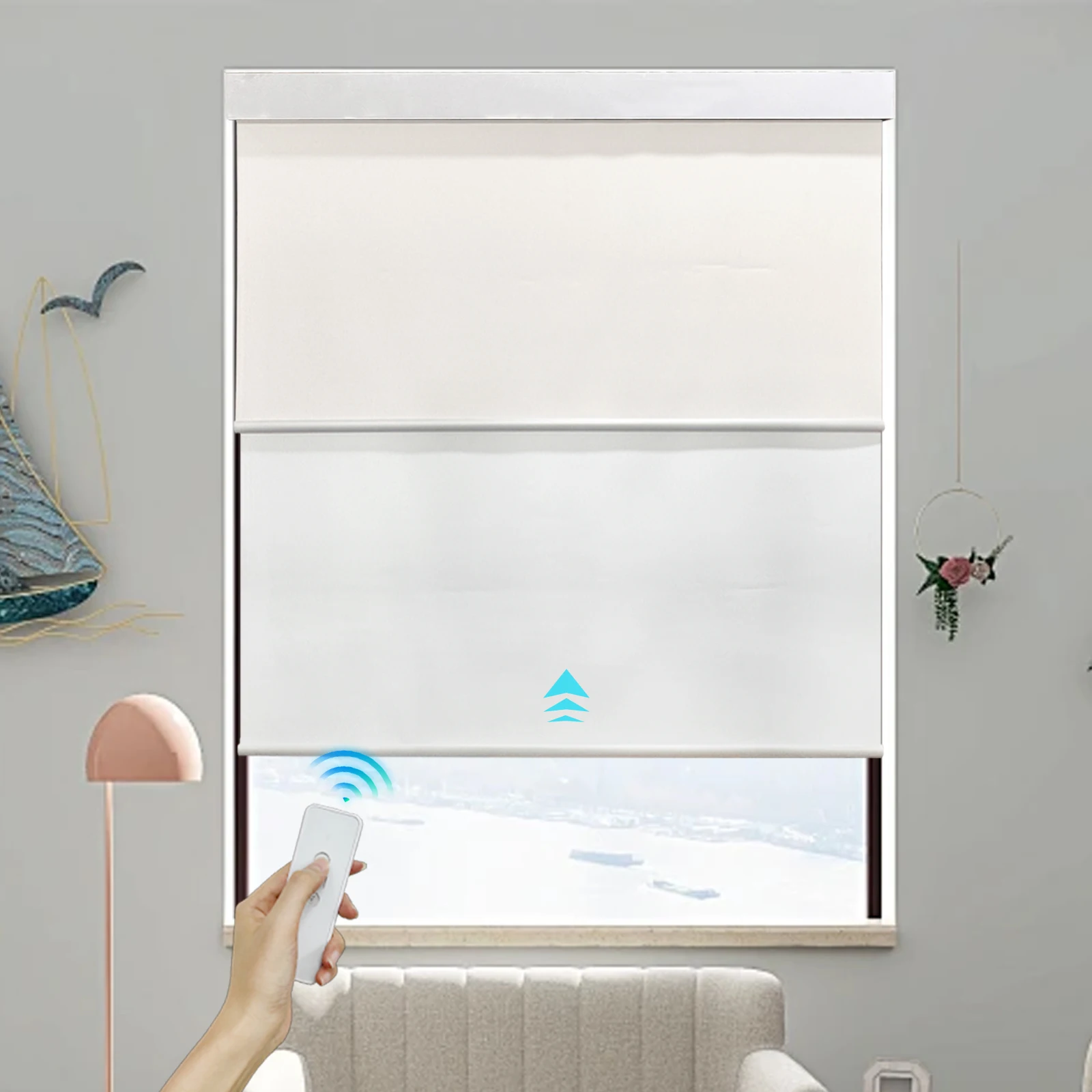 Double Layer Roll Up Curtain Sunscreen Blackout  motorized zebra blind and roller blind  With Cassette Valance