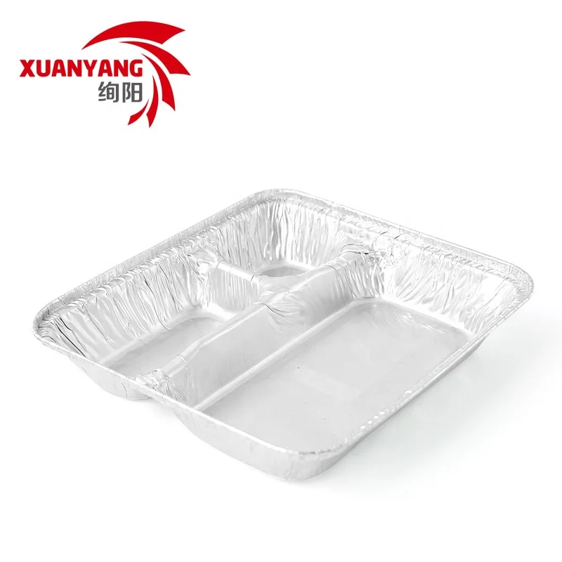 Popular Restaurant takeaway bento box fast food packing aluminum foil 3 compartment food