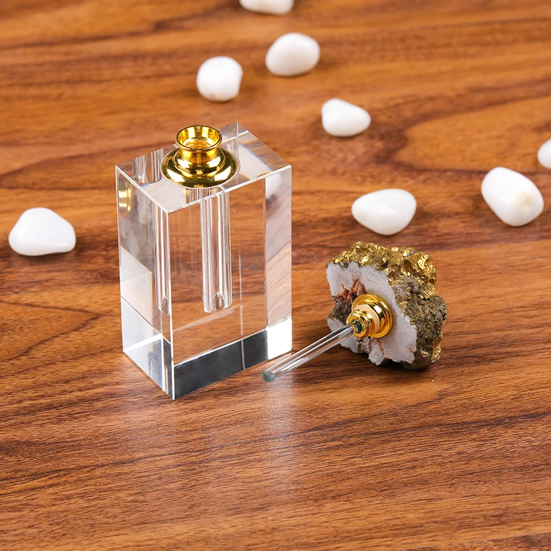 Empty Natural Gold Plated Quartz Stone Agate Crystal Glass Perfume Oil Oud Bottles With Box