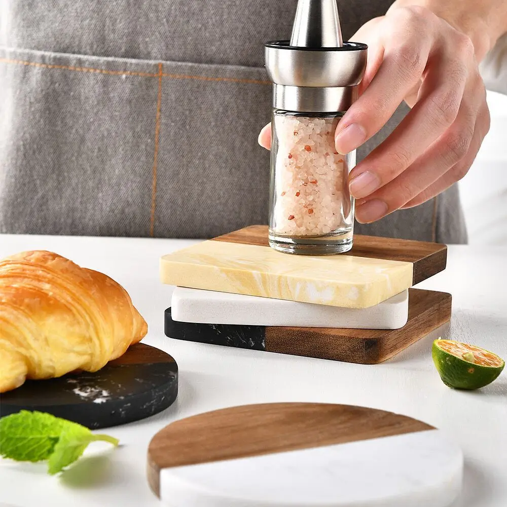 Marble Wood Splicing Coasters Thermal Insulation Coasters Custom Logo Bar Dining Tea Coffee Cup Mat Coasters