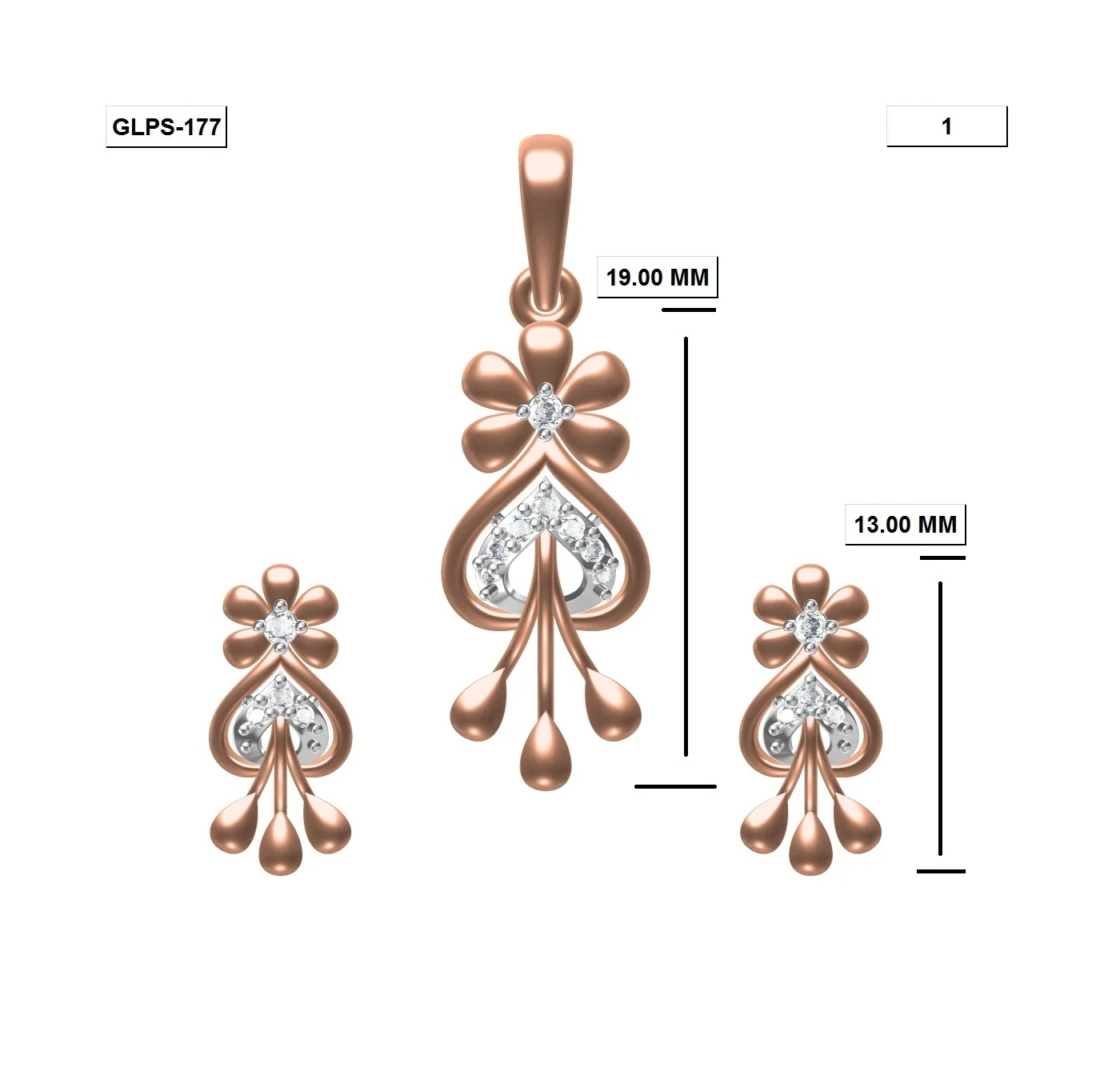 
18K Gold, Fashion Amazon Woman Gift Rose Plate Gold, Natural Diamond Crown 3 Pendants Set Necklace at Wholesale Price 