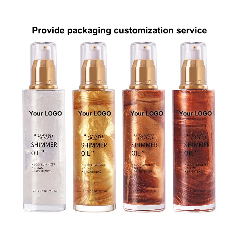  Wholesale OEM Makeup Vegan 4 Colors Body Luminizer Shimmer Spray Bronzer Highlighter Glitter Oil