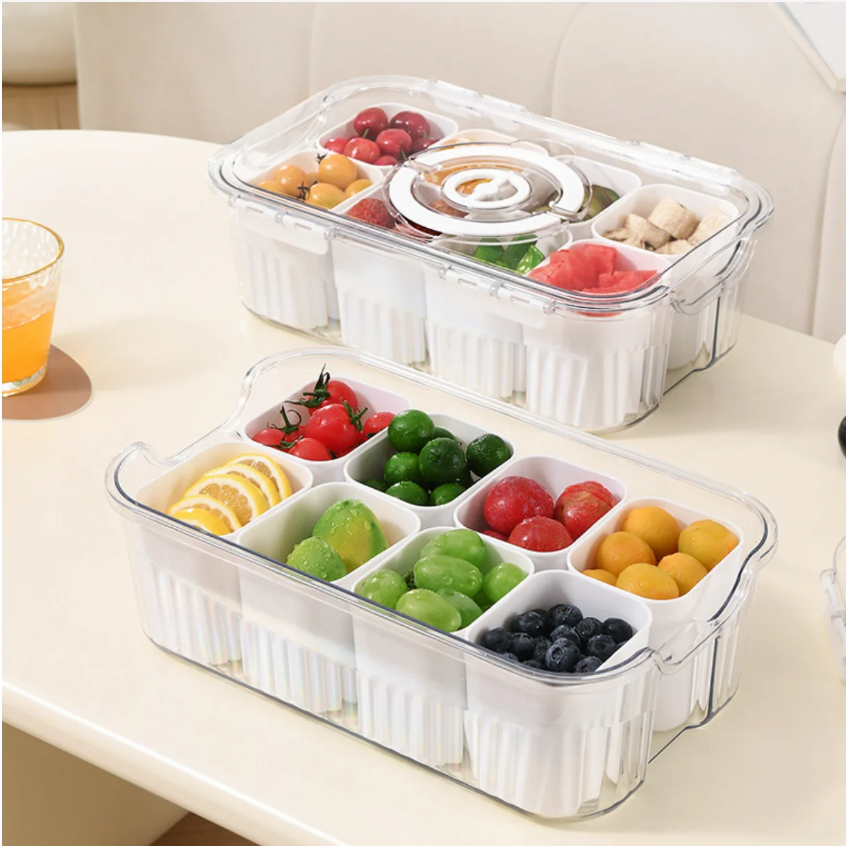 Snackle Box Container, Divided Serving Tray With Lid, Snack Box Container for Veggie, Fruits, Candy, Nuts, Snacks
