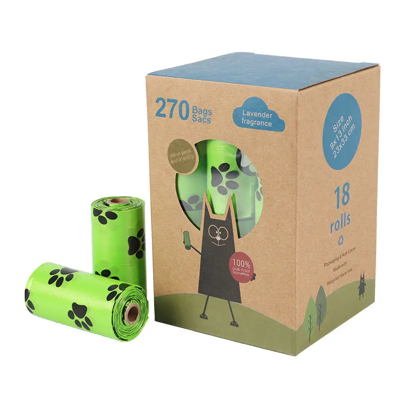 Eco-Friendly Compostable Degradable Dog Poop Bag Waste Bag Pet Cleaning Bag 18 Rolls Per Box Lavender Scented