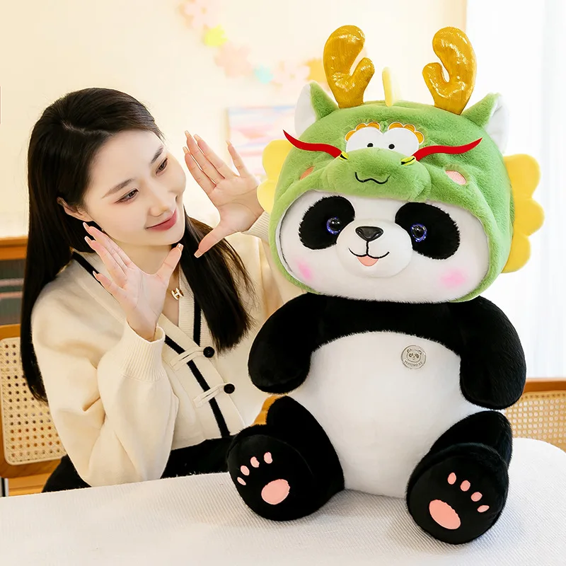 New Fuzzy Animal Plush Toy Removable Dragon Hat Panda Plush Toy Doll National Treasure Panda Plush Doll