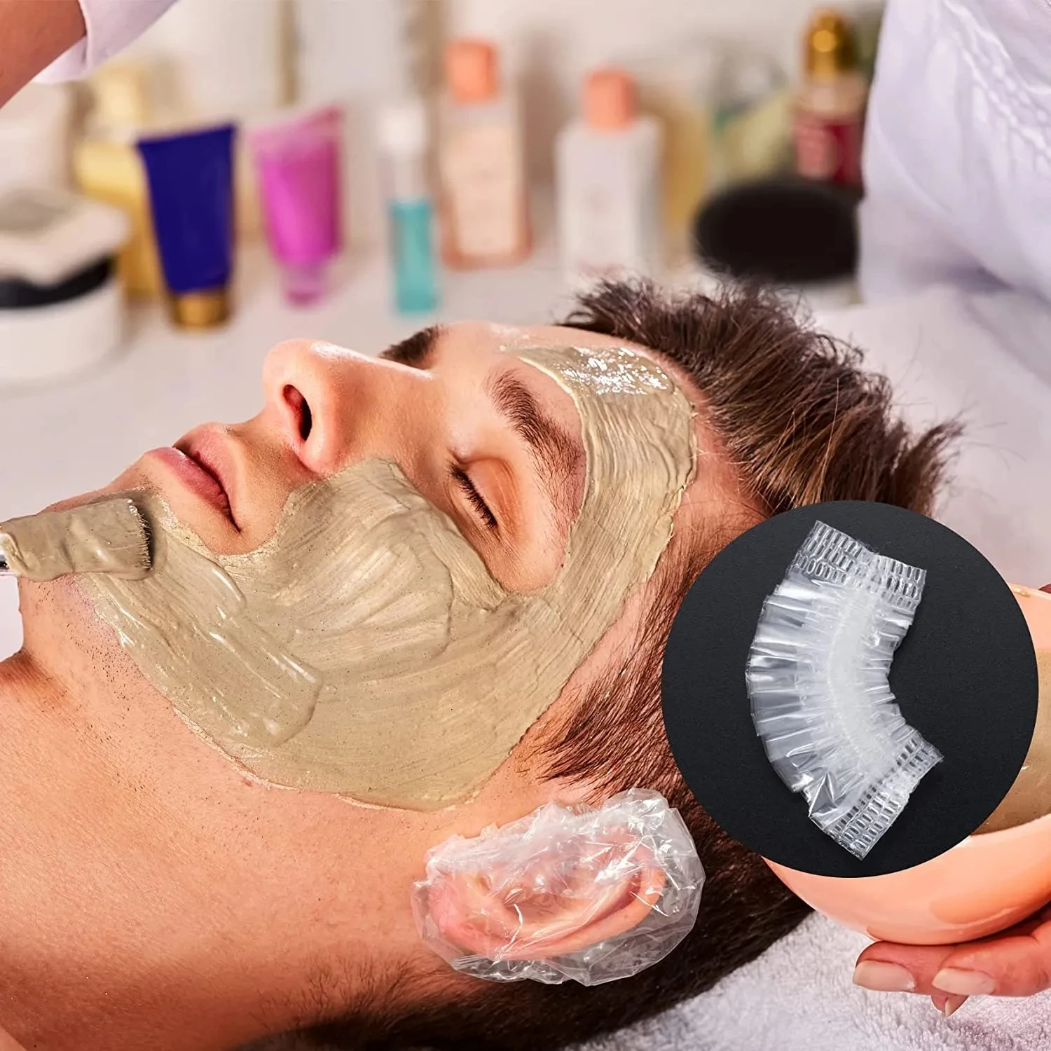 Disposable Earmuff Cover Waterproof Striped Plastic Shower Hat Ear Protection Pe Hair Dye And Oil 100pcs