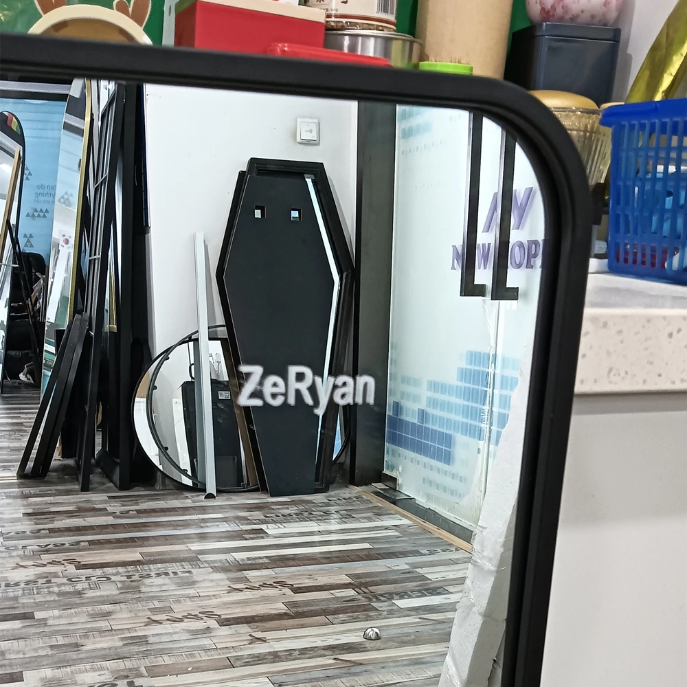 ZeRyan Antique Metal Black Iron Rectangular Shape Round Corner Frame Mirror